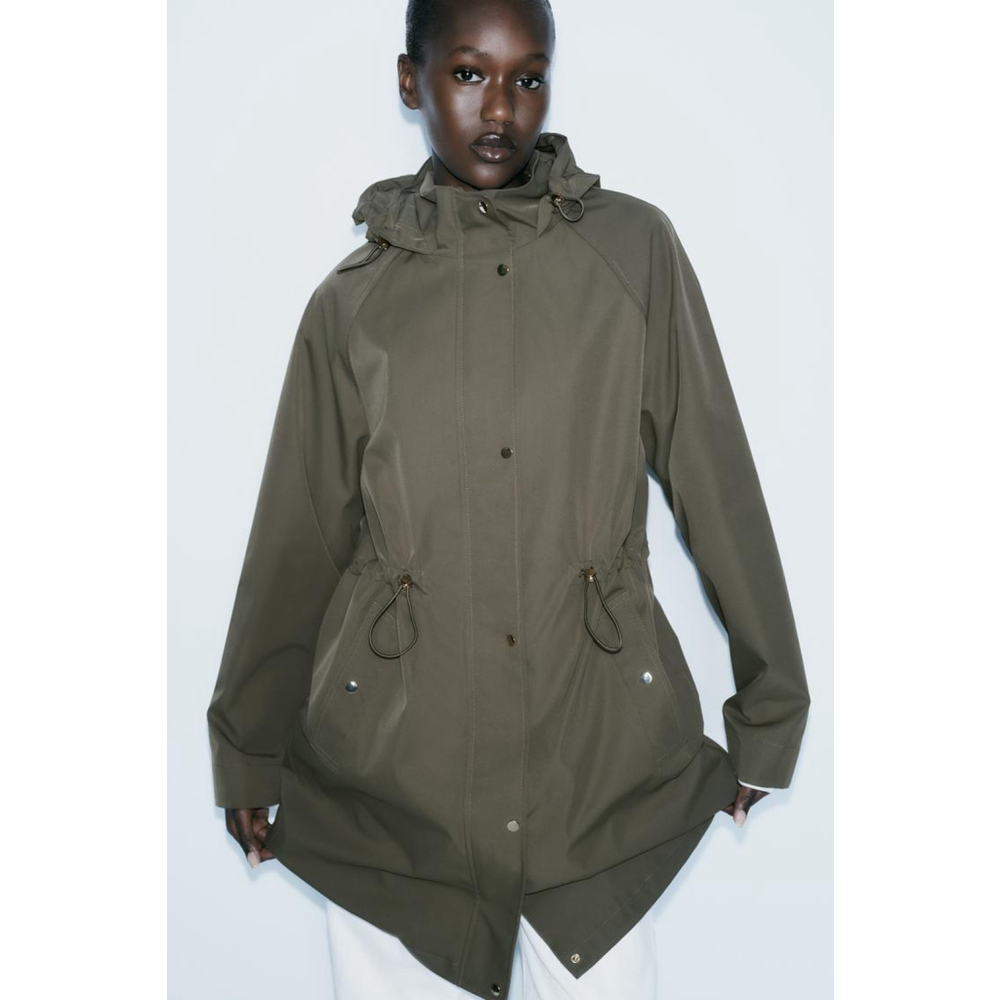 Women's Zara Technical Effect Fabric Long Jacket Size M